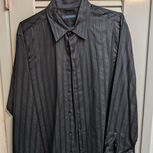 Men's Black Stripe Dress Shirt w/ French Cuffs - Size XL